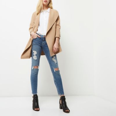 Beige wide lapel open jacket